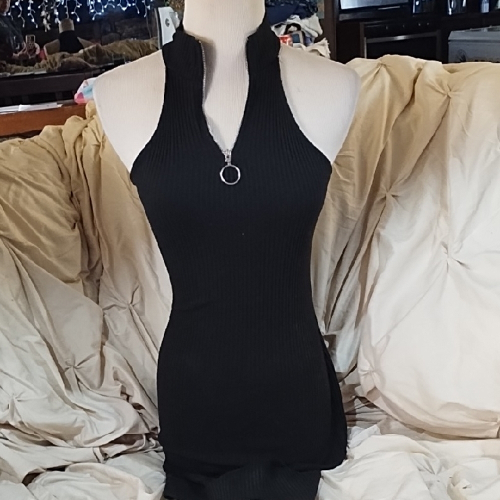 No Label Black Sleeveless Ribbed Dress